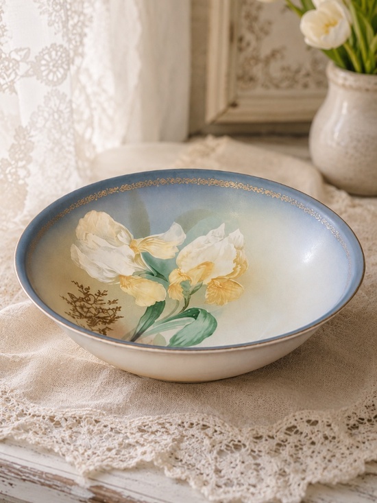 RS Silesia Other - RS Silesia Germany Gold Gilt Hand Painted Tulip Porcelain Bowl c.1920s 9"